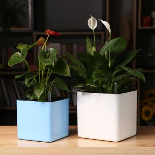 Four colour Margic square lazy self absorption water creative personalized porcelain plastic flower pot for graden plant