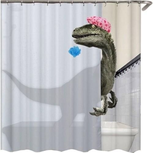 Lovely Bathing Dinosaur Print Shower Curtain Waterproof Bathroom Curtain Shower Accessories Bath Curtain180x180Cm