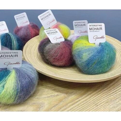 High Quality 20g/ball Soft Rainbow Color Mohair Yarn for Knitting Dyed Rainbow Soft Crochet Yarn DIY Hat Scarf Supplier