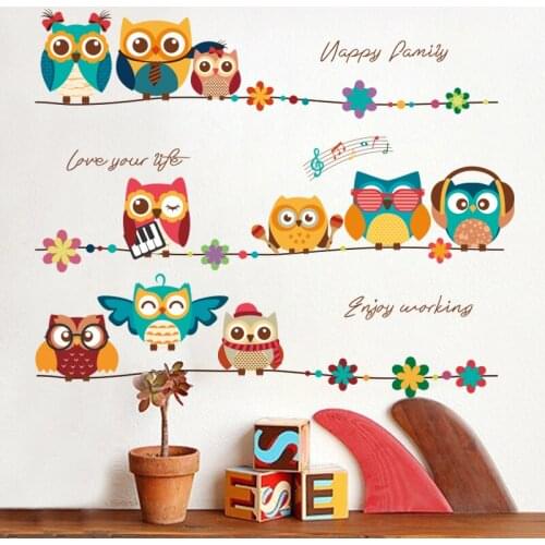 Cartoon Cute Owl Wall Stickers for Kids Room Kindergarten Wall Decor Home Living Room Decals Mural Self-adhesive Wallpaper