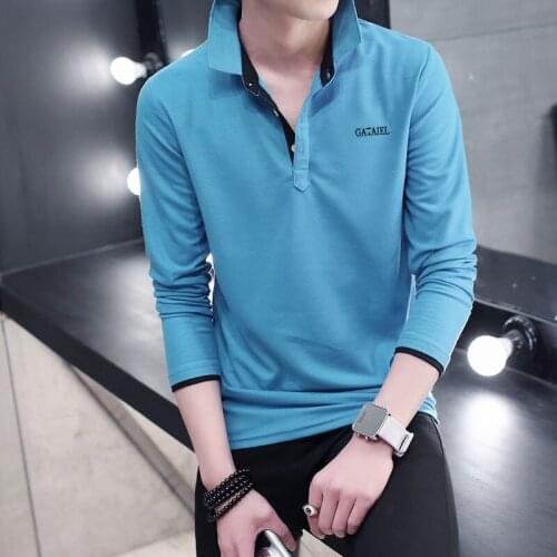 Men polo shirt long-sleeve 2020 new spring and autumn thin slim casual male polo shirt lapel teenage boy Korean style P06a