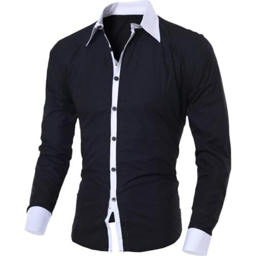Shirts Men Business Men Turn Down Collar Long Sleeve Color Block Cotton Prom Slim Shirt Mens Clothing 2021
