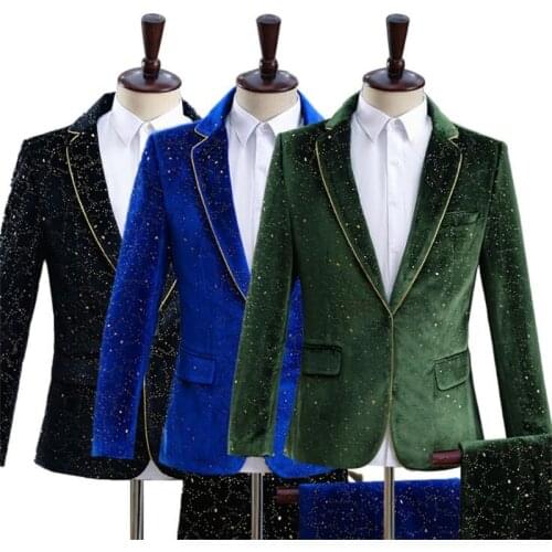 Mens suit blazers blue singers new fashion stage costume temperament buttoned blaiser masculino wholesale جاكيت رجالي رسمي