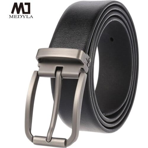 MEDYLA Business Fashion Mens Wide Belt High Quality Genuine Leather Classic Vintage Pin Buckle Male Belt Luxury Strap LY3974