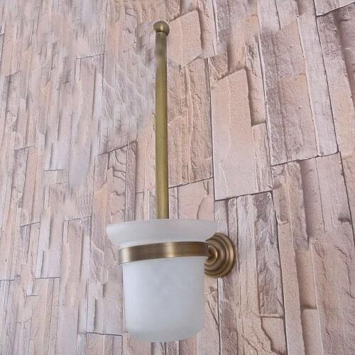 Wall Mounted Vintage Retro Antique Brass Bathroom Toilet Brush Holder Set Bathroom Accessory Single Glass Cup mba735