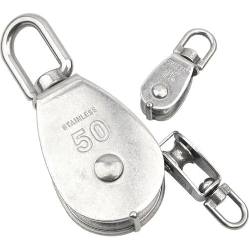 Small Hooks Lifting Pulley Blocks 304# Stainless Steel 360 degree rotation Single Or Double pulley Swivel M15 & M20 & M25 & M32