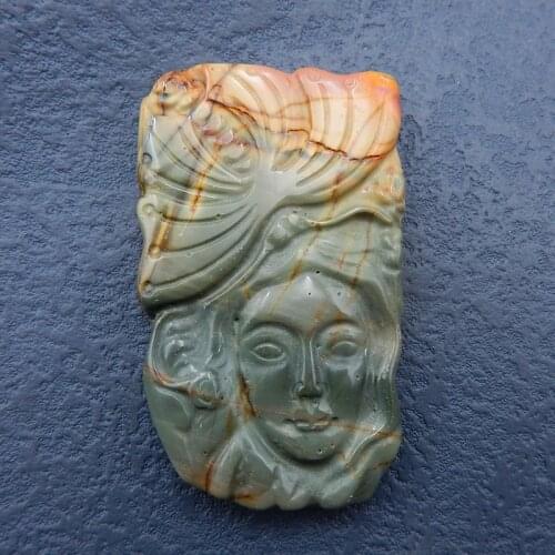 New Design Natural Stone Carved Multi-color Picasso Jasper 61x37x6mm,37.9g
