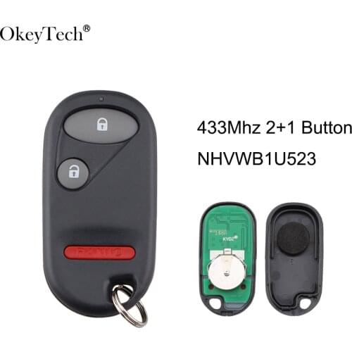 OkeyTech 433Mhz 2+1 Button Remote Car Key for Honda Civic 2018 Accord CRV Pilot NHVWB1U523 With Key Ring Auto Key Replacement