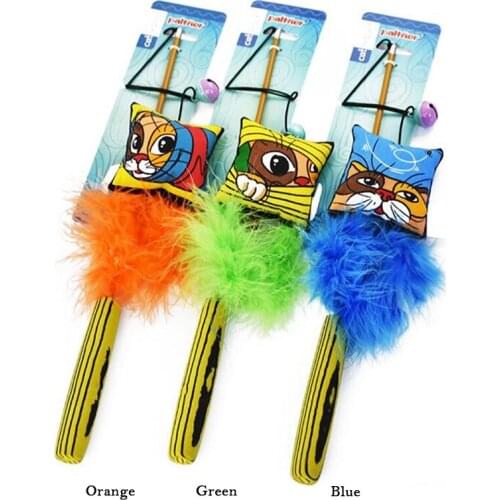 Cat Interactive Toy Stick Feather Wand With Small Bell Mouse Cage Toys Plastic Artificial Colorful Cat Teaser Dropship