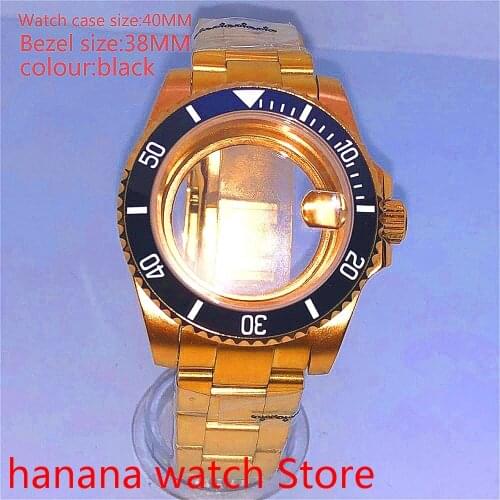 Suitable for NH35 36 Mingzhu2813 Miyata self-winding 40mm transparent back gold box series, with rotating bezel black