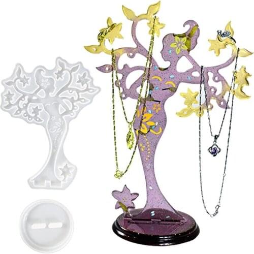 Jewelry Stand Beauty Shaped Epoxy Resin Mold Earring Necklace Display Stand Ring Organizer Silicone Mold Home Decoration Gift
