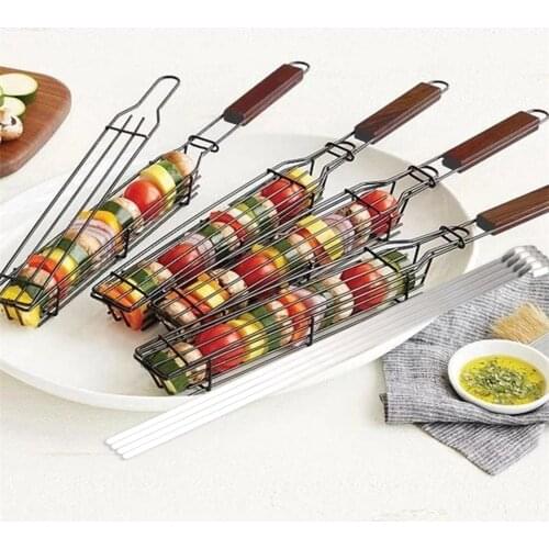 Portable Bbq Grilling Basket Stainless Steel Nonstick Barbecue Grill Basket Tools Grill Mesh For Meat Hamburger Bbq Tools