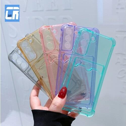 Shockproof Clear Silicone Phone Case For Samsung S21 S20 S10 Plus Note 20 Ultra S20 FE A12 A22 A32 A42 A52 A72 Card Pack Case