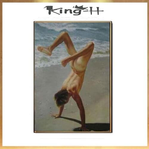 Hand-painted realistic portrait modern nude figure art sexy handsome boy oil painting art wall art decorative painting