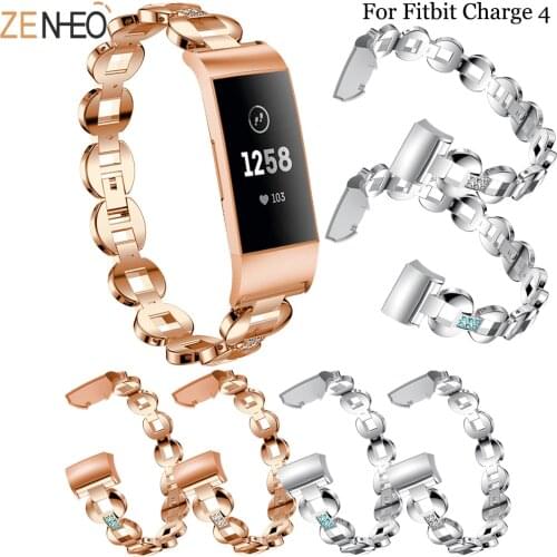 Luxurious Bling WatchBand Strap on for Fitbit Charge 3 Stainless Steel Replacement Crystal Adjustable Straps Metal Wristband