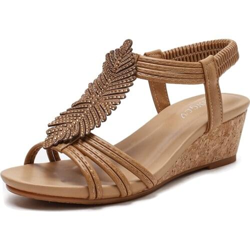 Summer Woman Gladiator Platform Sandals Vintage Leaves Design Soft Ladies Wedge Sandals Fashion Cover Heel Open Toe Female Shoes