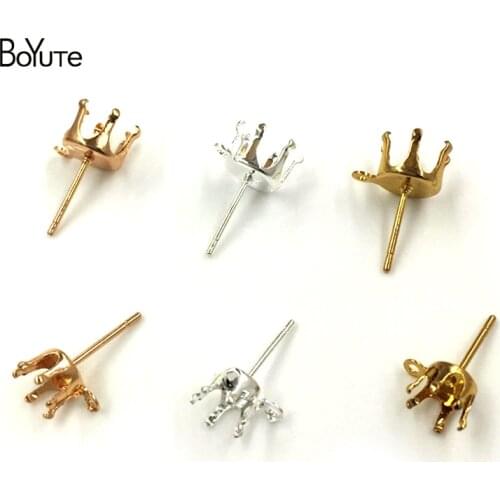 BoYuTe 200Pcs Fit 6MM 8MM Zircon Stone Stud Earrings Base with Loop Silver Gold Earring Fingings Diy Jewelry Accessories