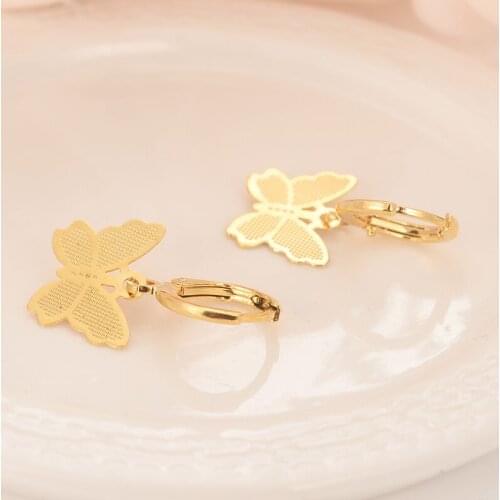 Skytalenbao Brand 18 K Solid Fine Yellow gold G/F Luxury Butterfly Charm Earring Fashion Gold Women Girl Jewelry Gift pretty