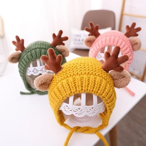 Cartoon Antlers Christmas Baby Hat Winter Warm Kids Cap Beanie Girls Boys Knitted Ear Protection Cap Children Hats Bonnet