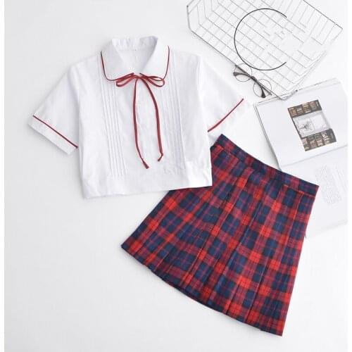 School girl uniform high school korean japanese school uniform girl sailor uniform cotton Short sleeve tops skirt school uniform
