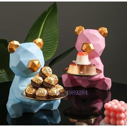 Resin Bear Geometry Storage Ornaments Candy Jar Tray Modern Home Decoration Cartoon Crafts Ornaments Home Accessories