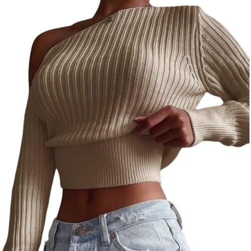 Sweaters Pullovers Women Sexy Off Shoulder Sweater Solid Color Long Sleeve Pullovers Ribbed Knitted Pullover Womens Clothing