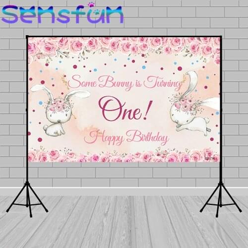 Bunny Theme Birthday Background Some bunny is One Party Decoration Girl First Birthday Party Backdrops for Photo Studio