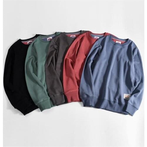 High Quality Women Hoodies Terry Cotton Loose Sweatshirt Male Round Neck Pullovers Solid Color Simple Casual Couples Basic Tops