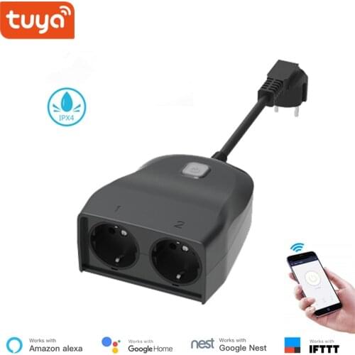 Google home compatible Tuya smart APP outdoor wifi socket EU standard 2 outlet IPX4 waterproof smart socket for home automation