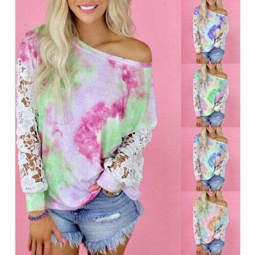 Women Tops Autumn Sexy Lace Patchwork T Shirt Casual Long Sleeve Loose Tshirts Women Clothing