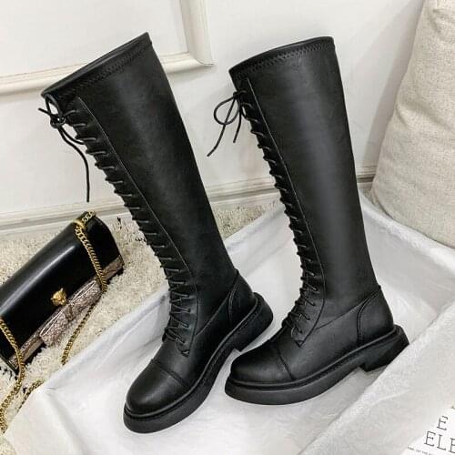 2020 Long boots womens not over the knee Knight boots new high riding boots leisure medium sleeve flat bottomed elastic boots