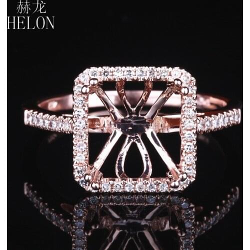 HELON Solid 10K Rose Gold Natural Diamond Women Fine Jewelry Semi Mount Engagement Wedding Ring Setting fit 8x8.5mm Cushion Cut