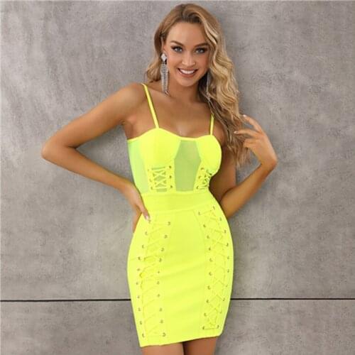 2021 Top Quality Bodycon Elegant Women Designer Dress Women Sexy Strapless Spaghetti Strap Lacing Mesh Hot Bandage Dress