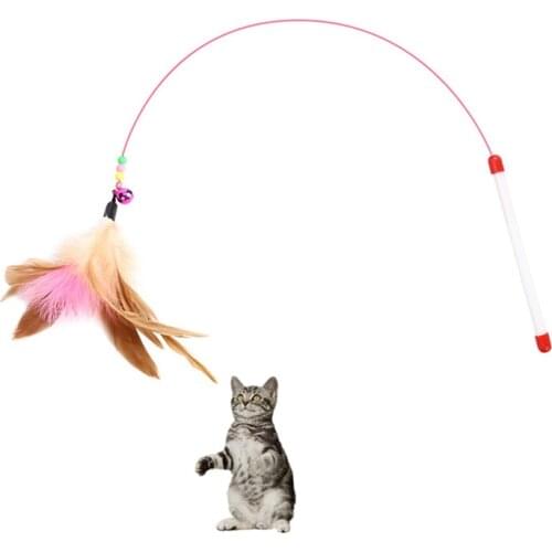 1pcs 1PCS Cat Toys Make A Cat Stick Feather with Small Bell Natural Iron Wire Cat Jenga Game