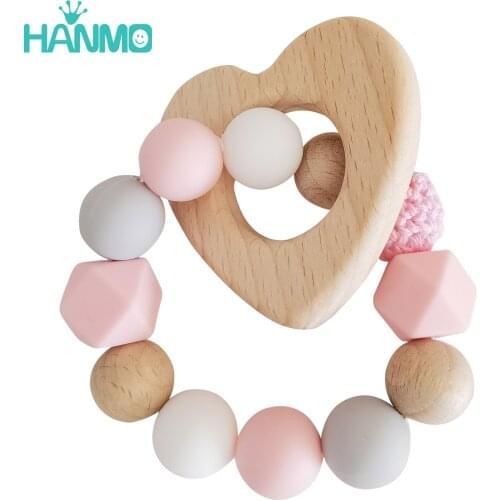 1PC Food Grade Silicone Beads Teether Chewing Custom Bracelets Baby Care Products Wooden Teething Toys BPA Free Baby Teethers