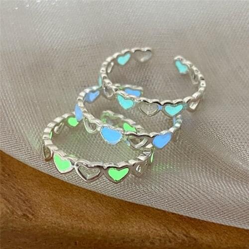 1PC Luminous Rings For Women Men Silver Color Heart Surround Rings Glowing in the Dark Opening Ring Couple Finger Jewelry Gift