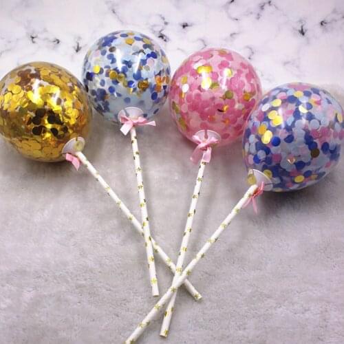 12pcs 5 Inch Confetti Balloons Cake Toppers Latex Sequins Balloon Cake Picks Cupcake Dessert Insert Card Birthday Party Decor