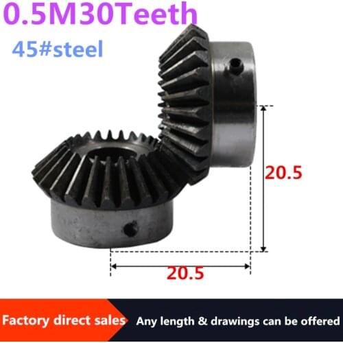 2pcs Bevel Gear 0.5M 30Teeth inner hole 6 mm gear 90 degrees meshing angle Steel Gears Screw Hole M5