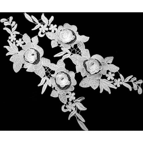 2PCS White Black 3d Embroidery Flowers Fabric Lace Appliques Embellishments For Sewing DIY Wedding Dress Guipure Sew On Pacthes