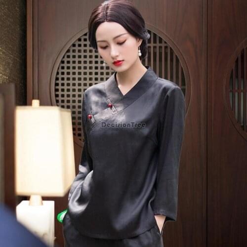 2021 chinese vintage blouse lady casual v neck traditional tang shirt classic blouse vintage qipao top chinese style qipao shirt