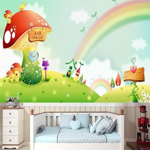 Beibehang 3 d custom wallpaper Mushroom hand-painted cartoon childrens room sofa rainbow photo wallpaper mural papel de parede