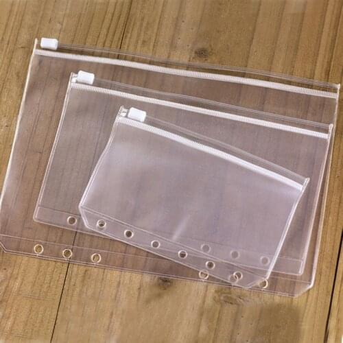 5pcs/lot File Organizer Storage Folder Standard Transparent PVC Loose Leaf Zipper Filing Binder Pouch with Self-Styled