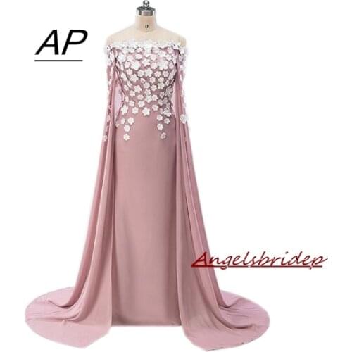ANGELSBRIDEP Charming White Flowers Elegant Evening Dresses Long With Cap Custom Size Party Dress 2021 Plus size Evening Gowns