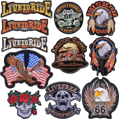 Big Eagle Patch Motorcycle Embroidered Patches For Clothes Stickers Biker Patches Skull Stripe Patch Applique Jacket Accessories