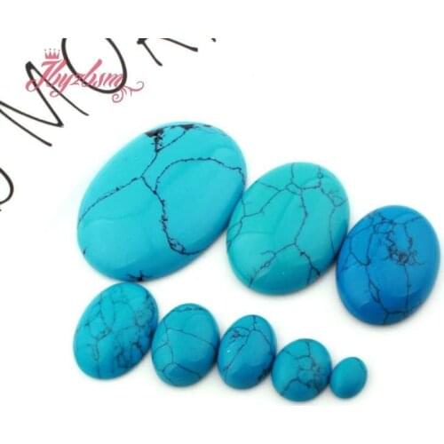 Oval Turquoises Beads CAB Cabochon Flatback Dome Undrilled Natural Stone Beads For DIY Pandandt Earring Ring Jewelry Making 5pcs