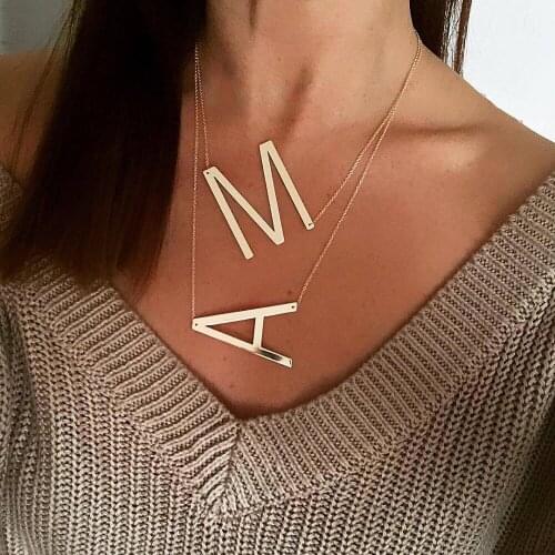 CANZE Trendy Women Simple Letter Necklace Pendant 26 English Letters Clavicle Chain Jewelry