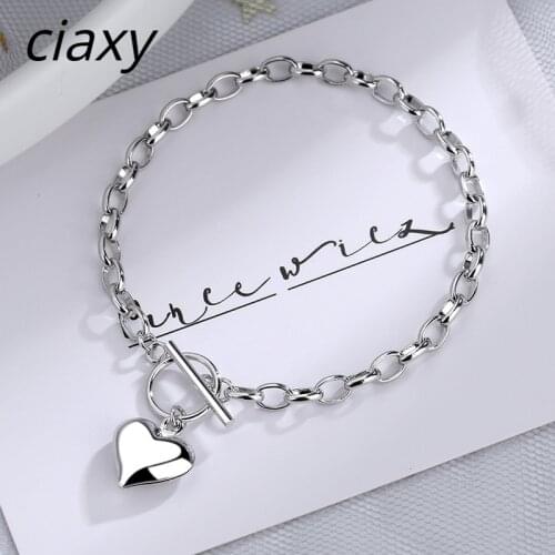 CIAXY 925 Sterling Silver Peach Heart Pendant Bracelets for Women OT Buckle Love Chain Bracelet Korean Fashion Jewelry