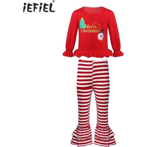 Kids Girls Christmas Clothes Set New Year Costume for Children Infant Xmas Costume Santa Claus Long Sleeve Tops+Pants Suit