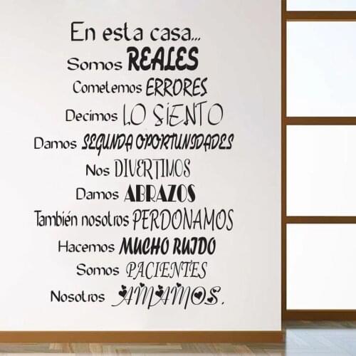 En Esta Casa Somos Reales Spanish Quotes Wall Decals For Livingroom Decor Murals Vinyl House Rules Decoration Stickers RU2064
