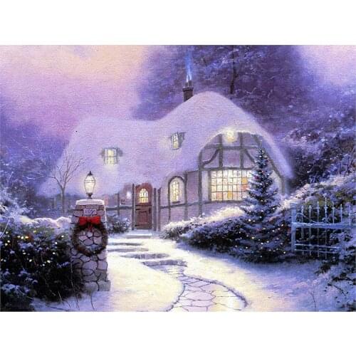 MM 14/16/18/28 CROSS STITCH Full Round Drill 5D DIY Diamond Painting " Scenic Snowhouse Villa " Embroidery Cross Stitch